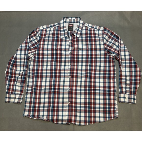 Wrangler Men Size XL Blue Checked Convertible Tuck Sleeves System Outdoor Shirt - Picture 1 of 5